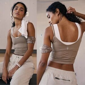 FP Movement Good Karma Ruched Longline Crop Tank | Mushroom | Size M/L